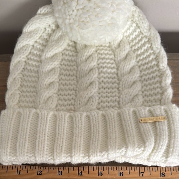 Michael Kors White Cable Knit Pom-Pom Hat - Picture 2 of 4